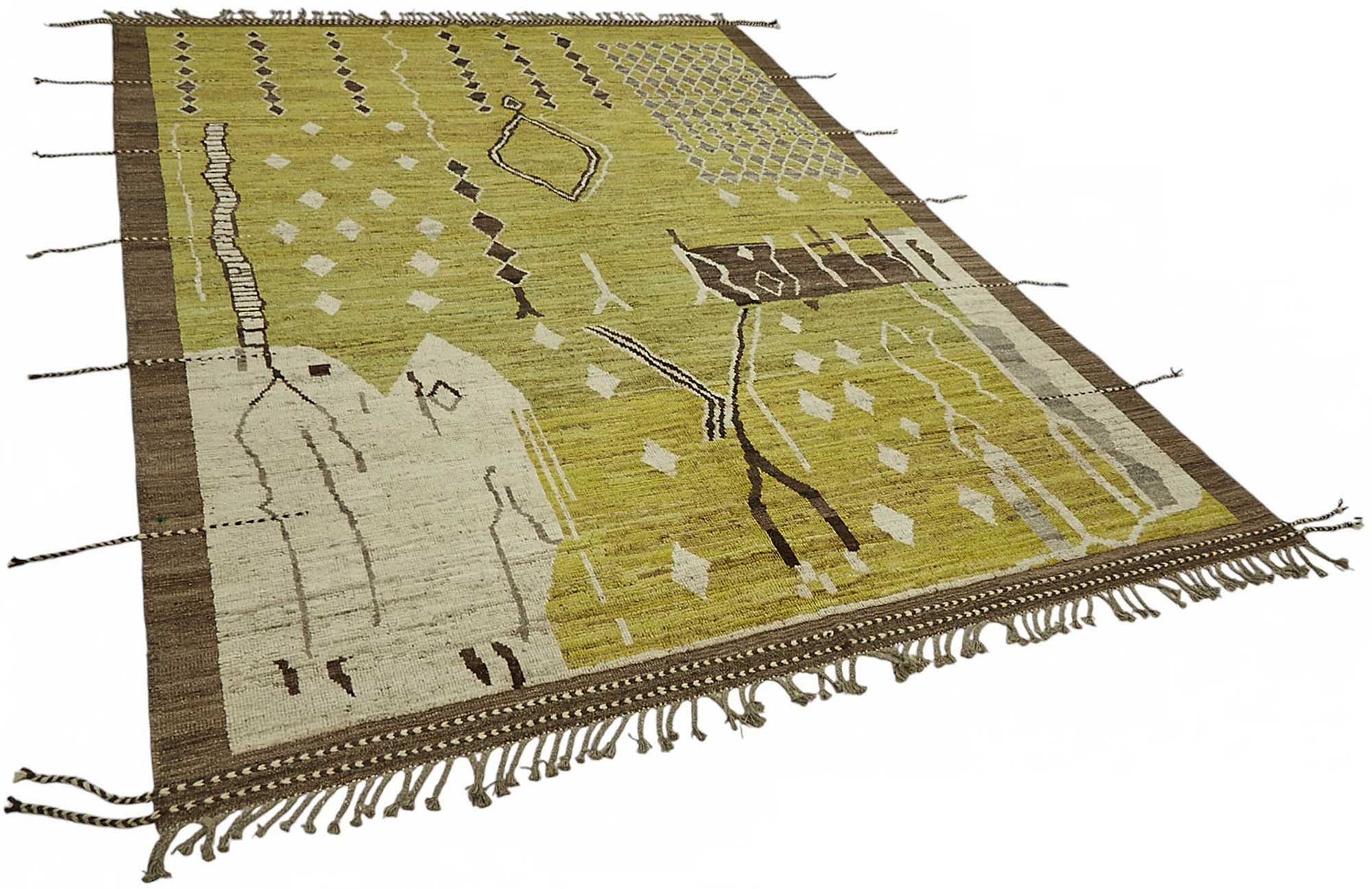 7x10 Green Modern Tribal Rug - 47936