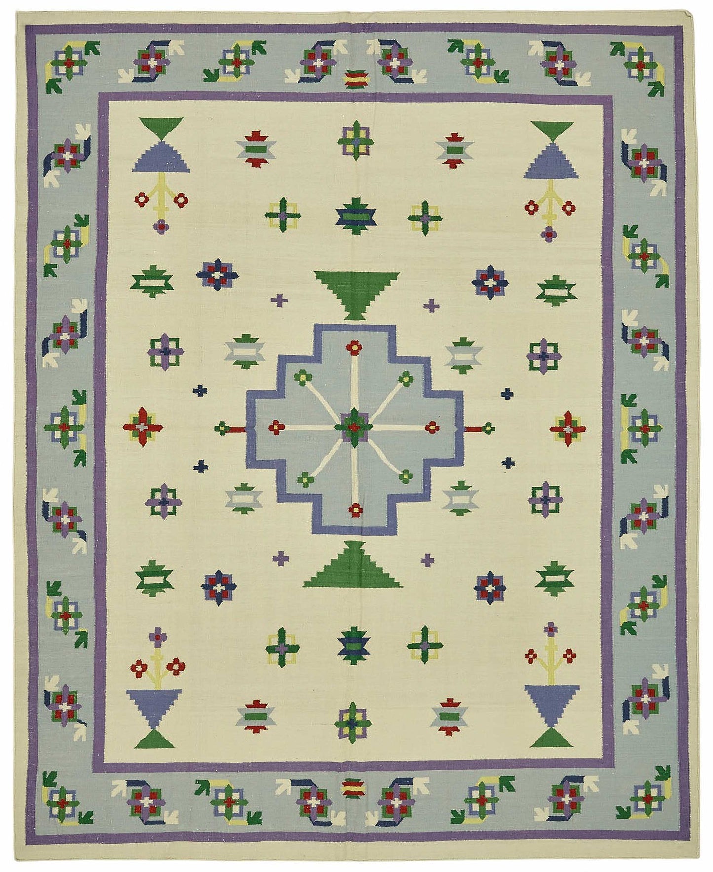 8x10 Hand-Woven Dhurrie Kilim Rug - 48859