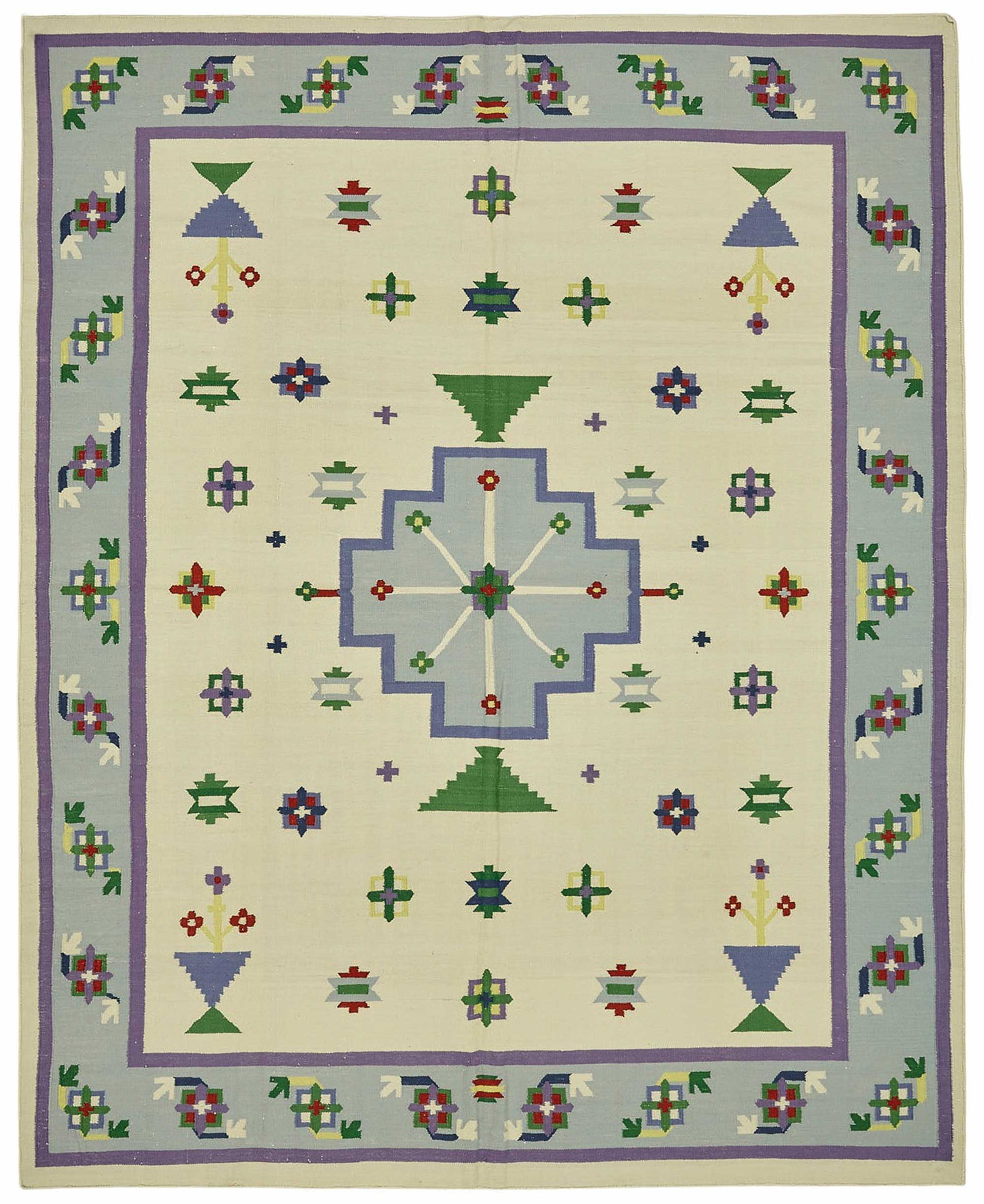 8x10 Hand-Woven Dhurrie Kilim Rug - 48859