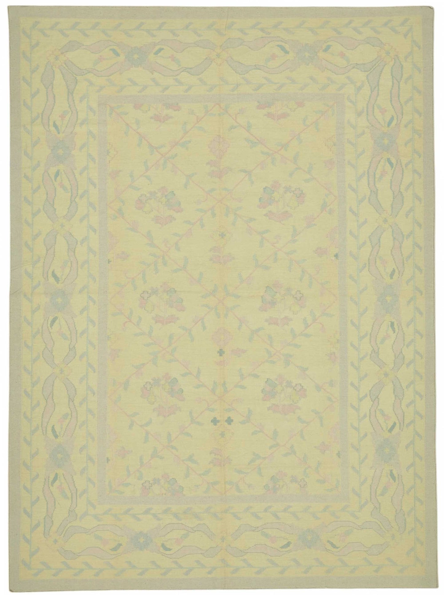 8x12 Handwoven Floral Dhurrie Kilim Rug - 48871