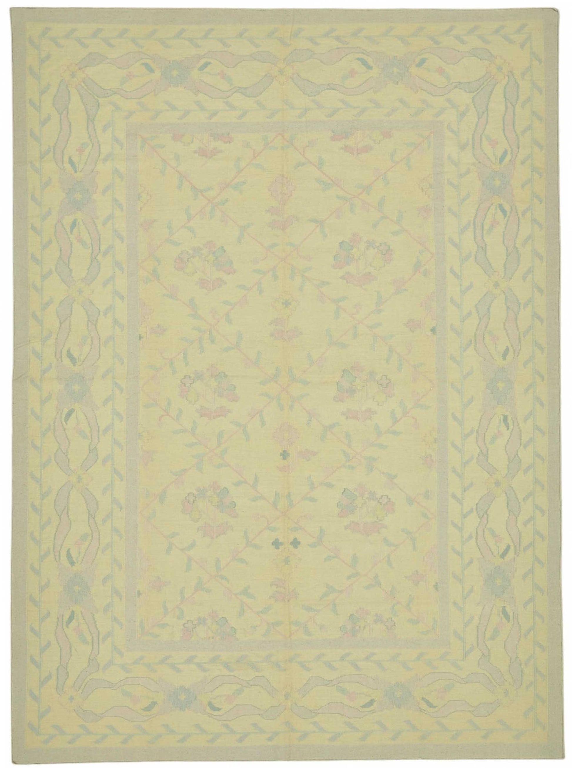 8x12 Handwoven Floral Dhurrie Kilim Rug - 48871