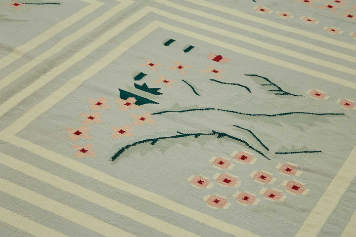 10x14 Floral Dhurrie Kilim Rug - 48872