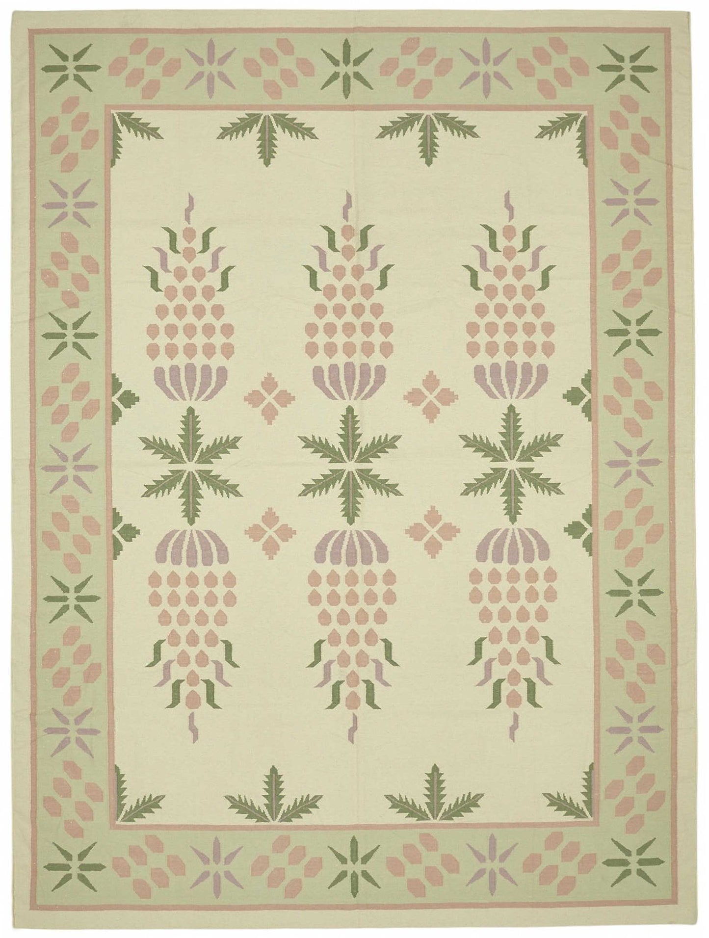 10x14 Handwoven Floral Dhurrie Kilim Rug - 48874