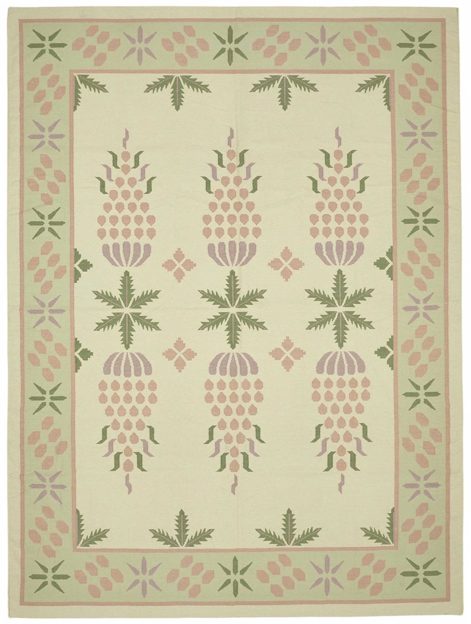 10x14 Handwoven Floral Dhurrie Kilim Rug - 48874