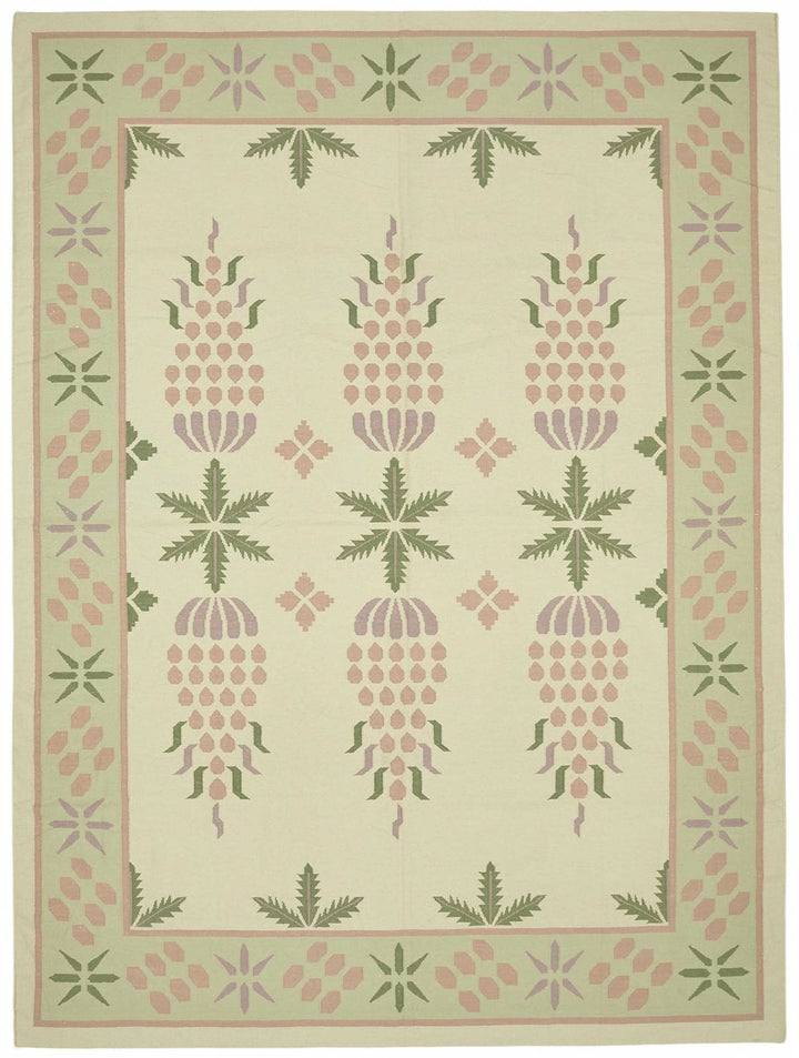 10x14 Handwoven Floral Dhurrie Kilim Rug - 48874