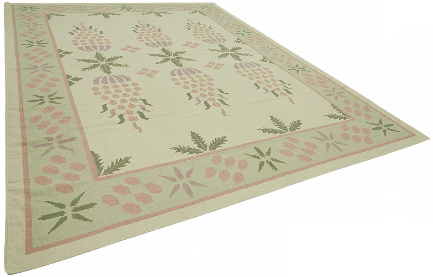 10x14 Handwoven Floral Dhurrie Kilim Rug - 48874