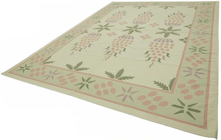 10x14 Handwoven Floral Dhurrie Kilim Rug - 48874