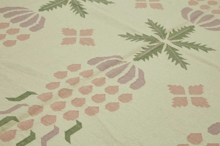 10x14 Handwoven Floral Dhurrie Kilim Rug - 48874