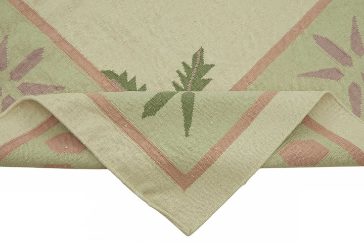 10x14 Handwoven Floral Dhurrie Kilim Rug - 48874