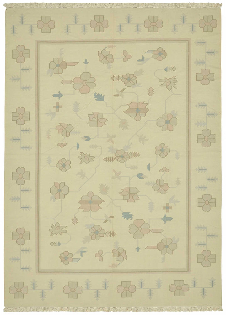 10x14 Handwoven Floral Dhurrie Kilim Rug - 48877