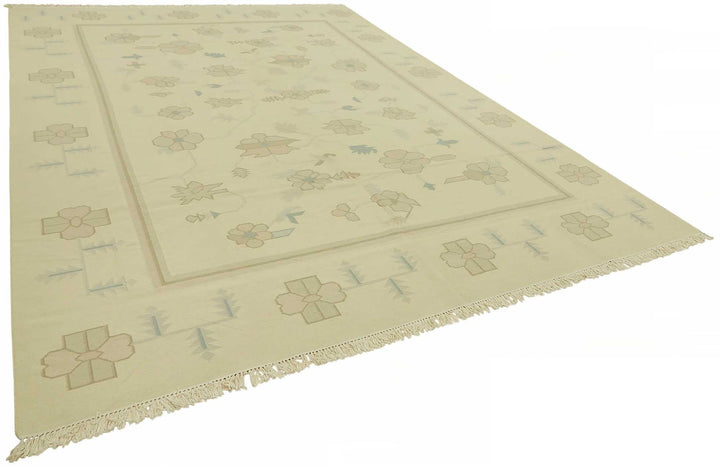 10x14 Handwoven Floral Dhurrie Kilim Rug - 48877