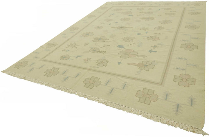 10x14 Handwoven Floral Dhurrie Kilim Rug - 48877