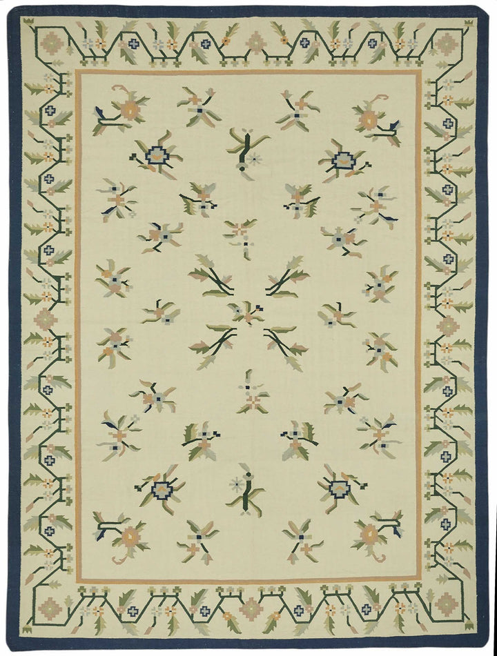 10x13 Handwoven Floral Dhurrie Kilim Rug - 48901