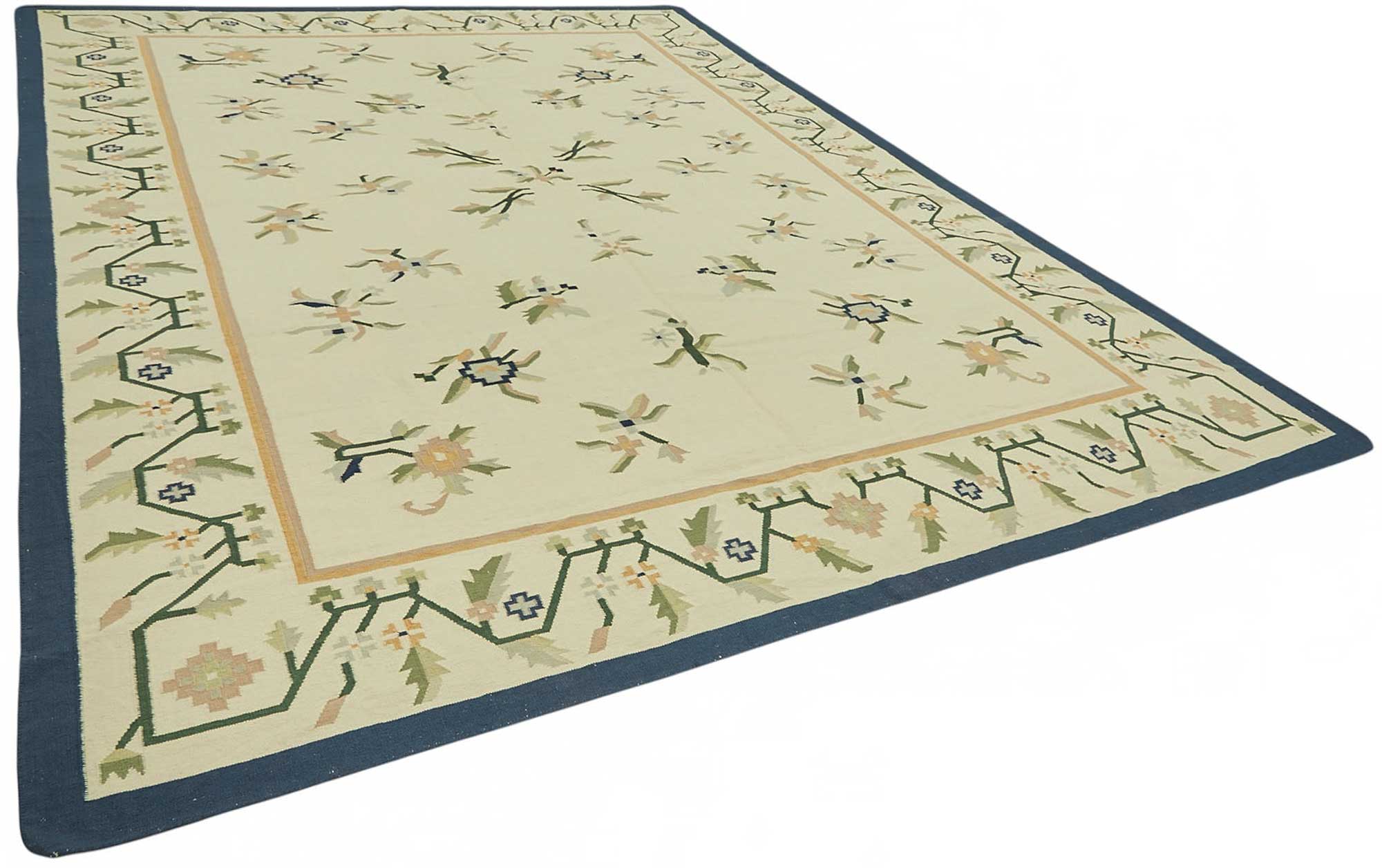 10x13 Handwoven Floral Dhurrie Kilim Rug - 48901