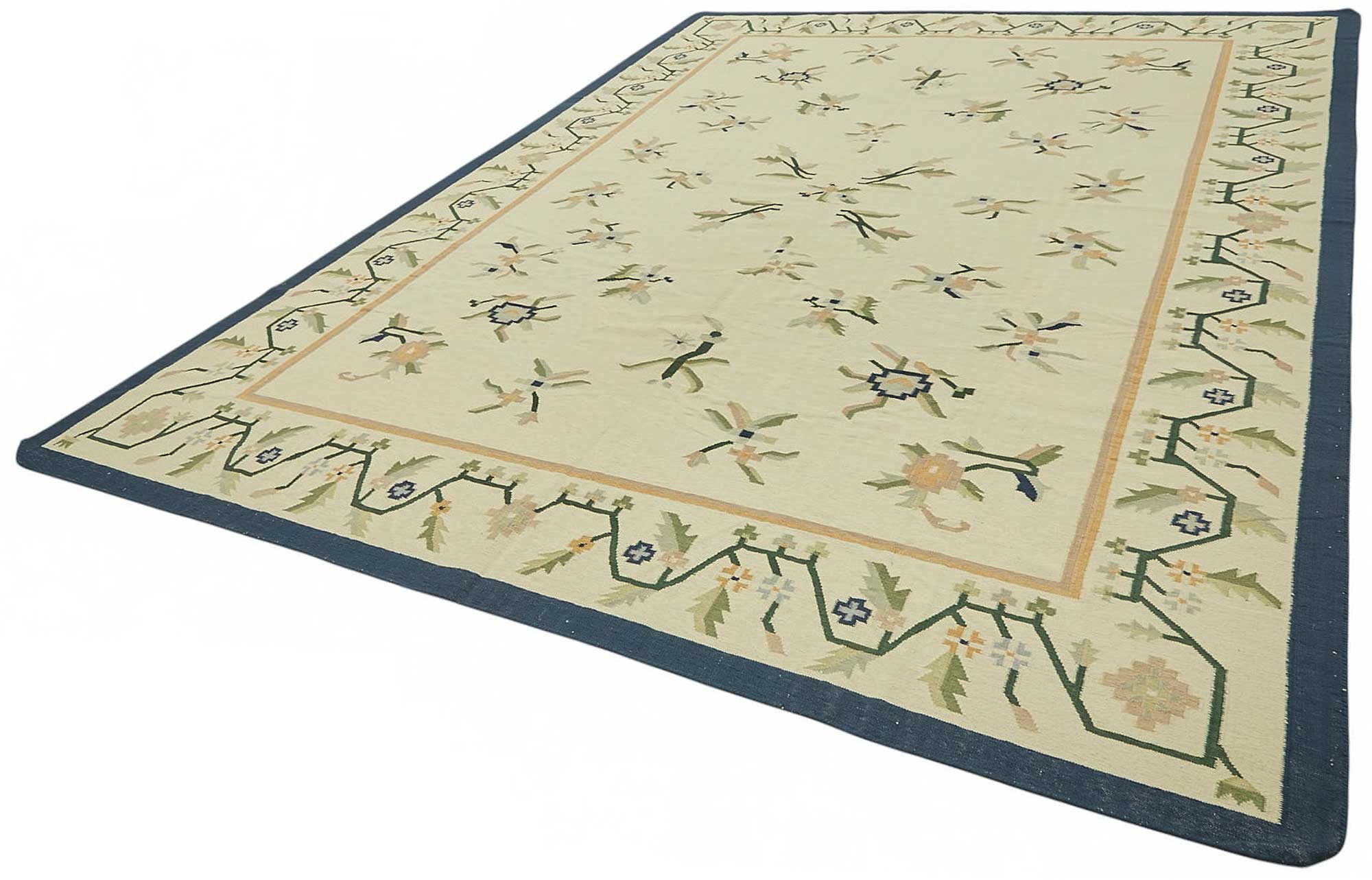 10x13 Handwoven Floral Dhurrie Kilim Rug - 48901