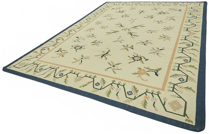 10x13 Handwoven Floral Dhurrie Kilim Rug - 48901
