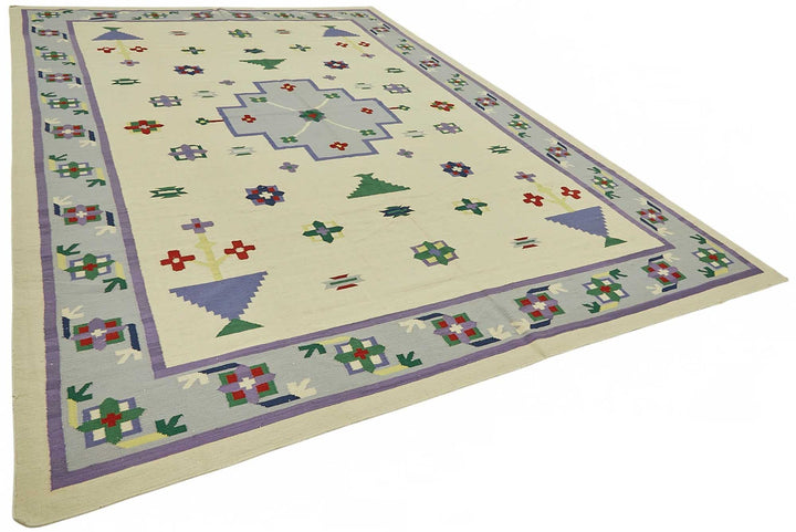 9x14 Geometric Dhurrie Kilim Rug - 48906