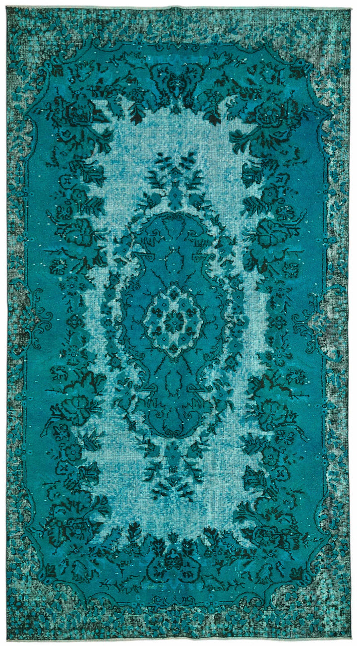 Turquoise Mediterranean Rug 5x10 Turquoise Over-dyed Rug - 49308