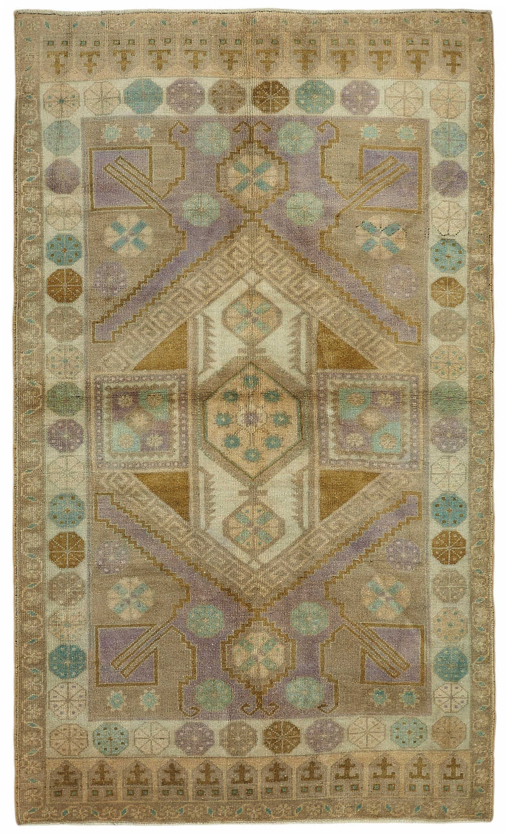 5x8 Beige Vintage Anatolian Rug - 49376