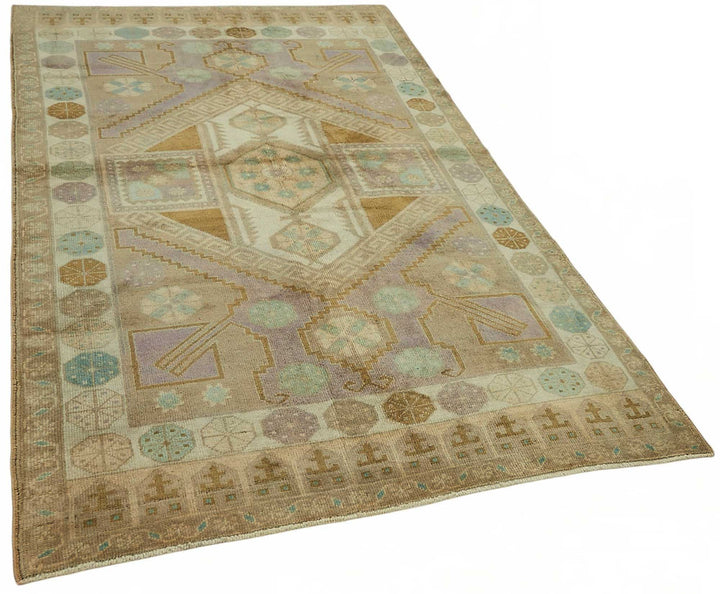 5x8 Beige Vintage Anatolian Rug - 49376
