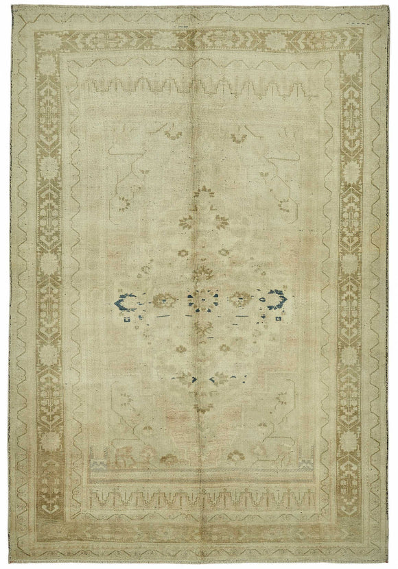 6x9 Beige Vintage Anatolian Rug - 49386