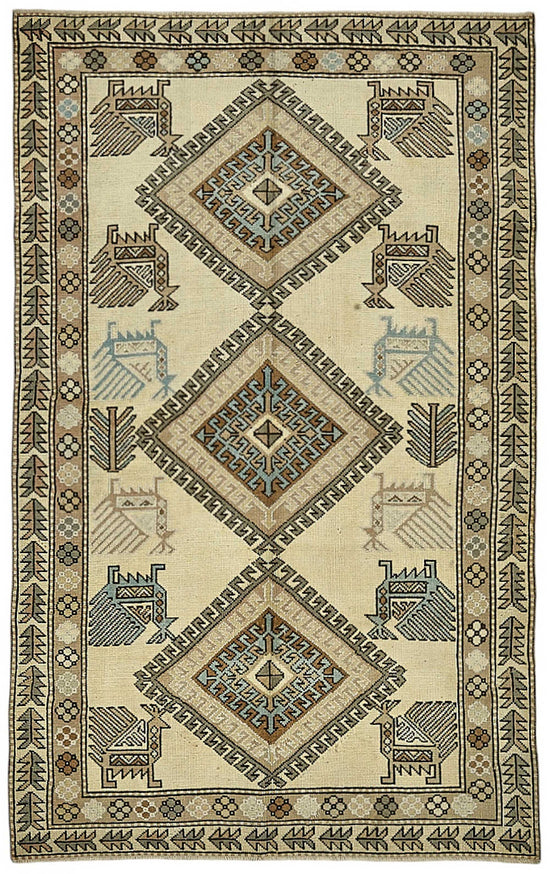 5x8 Beige Handmade Oriental Rug - 50012