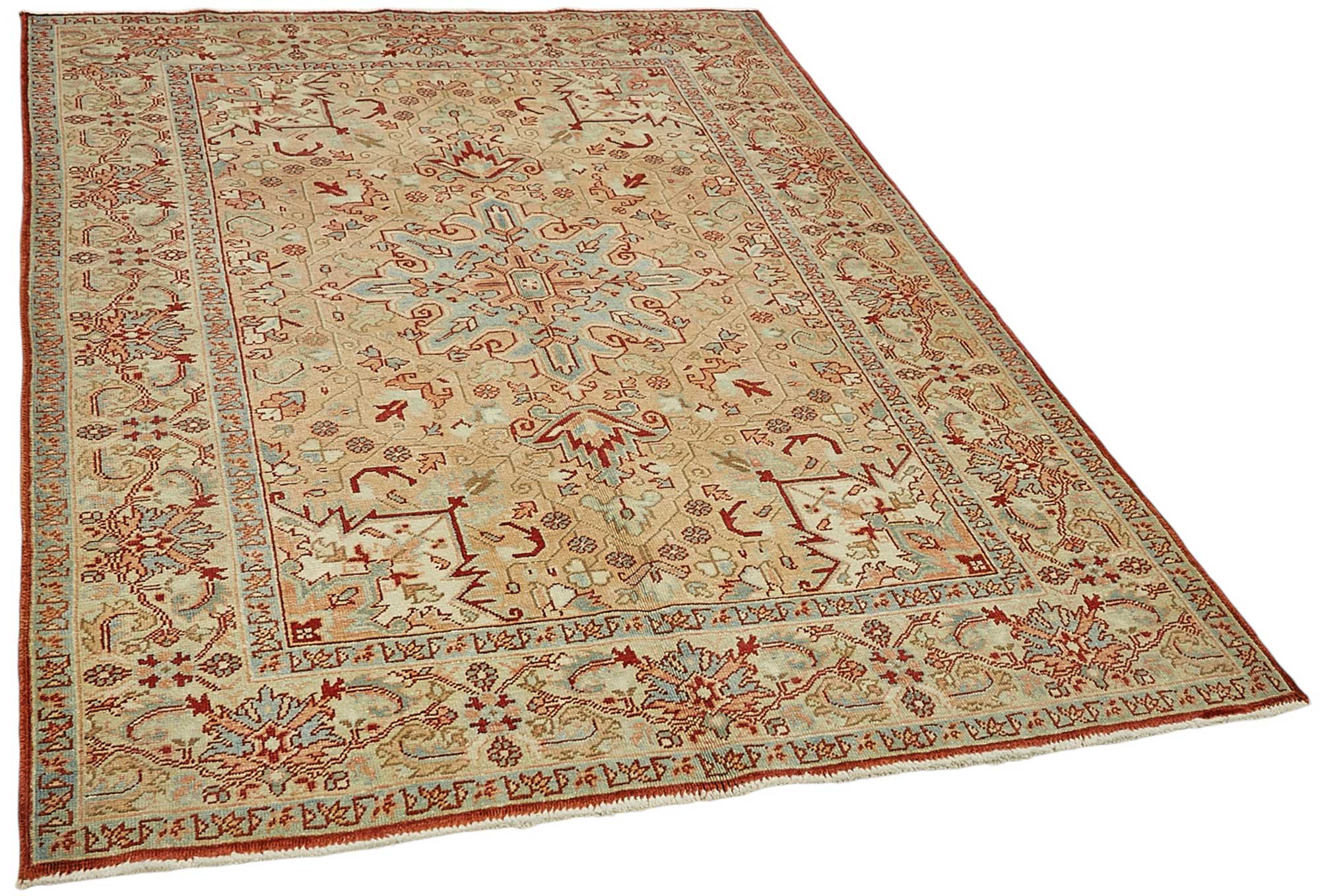 5x6 Beige Antique Persian Serapi Rug - 50022