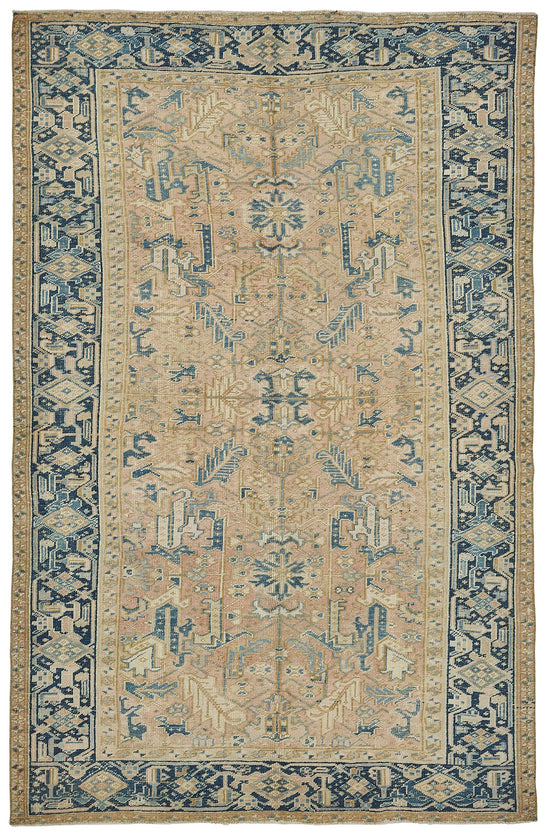7x10 Beige Antique Persian Heriz Rug - 50041