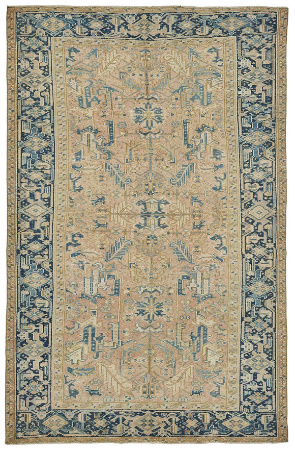 7x10 Beige Antique Persian Heriz Rug - 50041