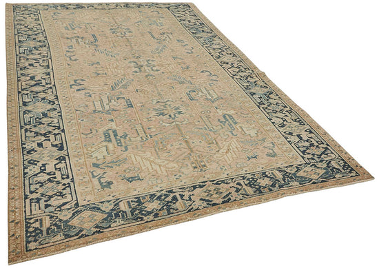 7x10 Beige Antique Persian Heriz Rug - 50041