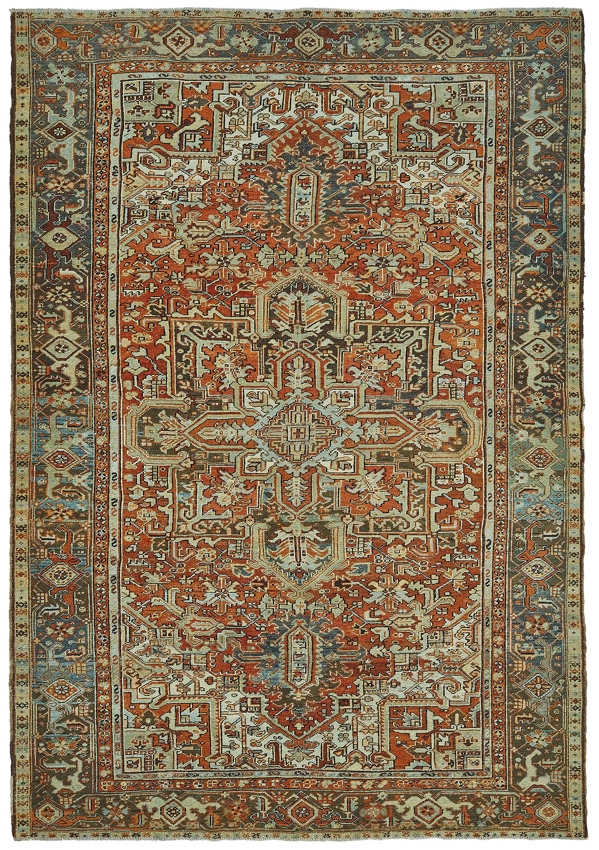 7x11 Beige Antique Persian Heriz Rug - 50042