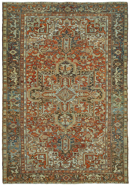 7x11 Beige Antique Persian Heriz Rug - 50042