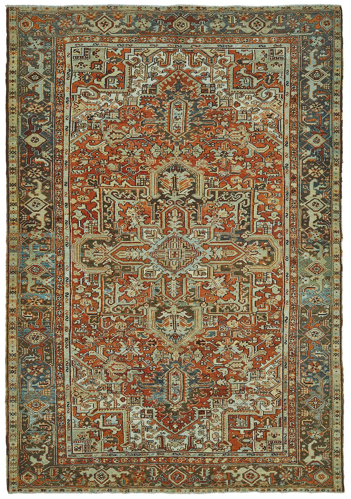 7x11 Beige Antique Persian Heriz Rug - 50042