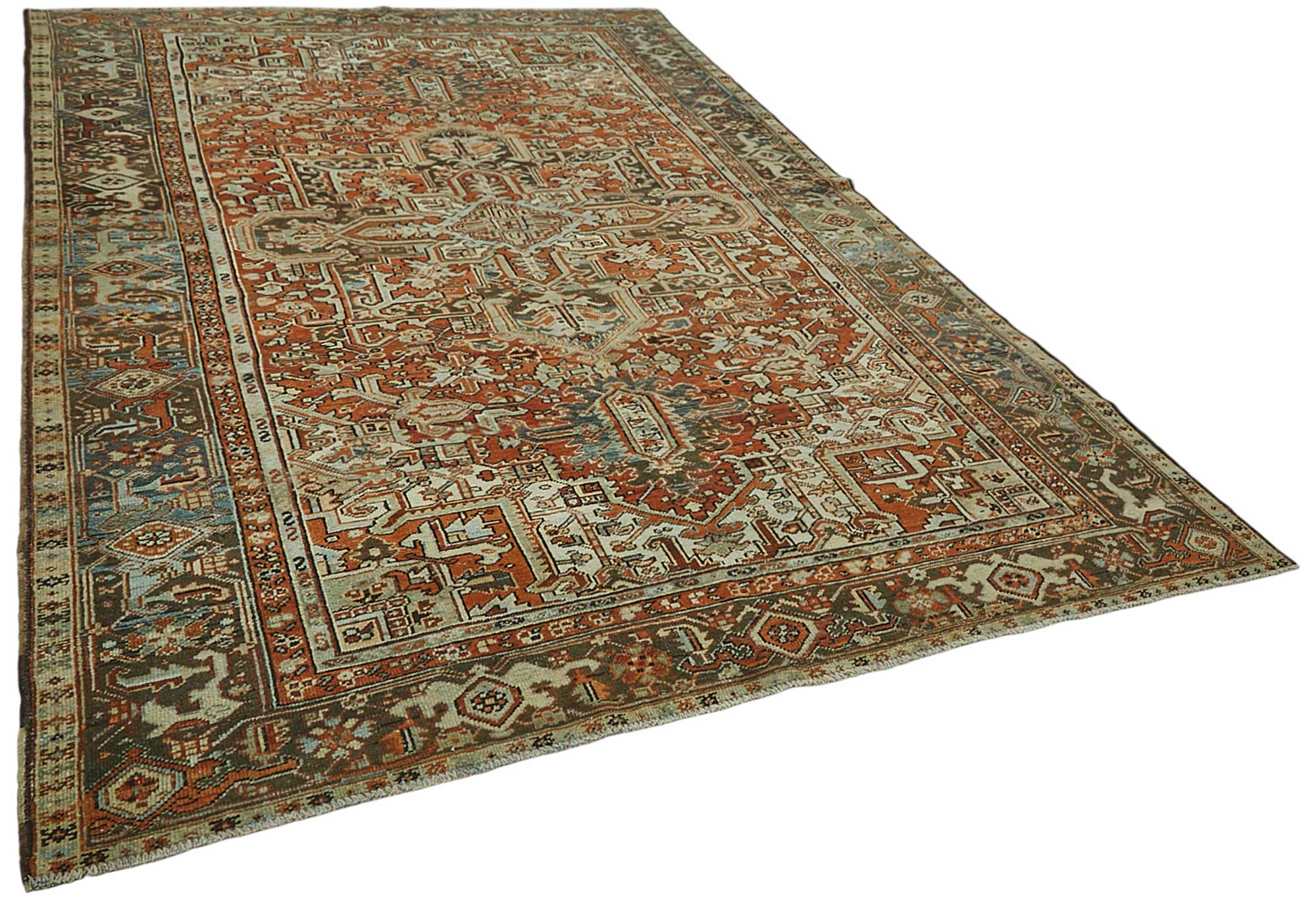 7x11 Beige Antique Persian Heriz Rug - 50042
