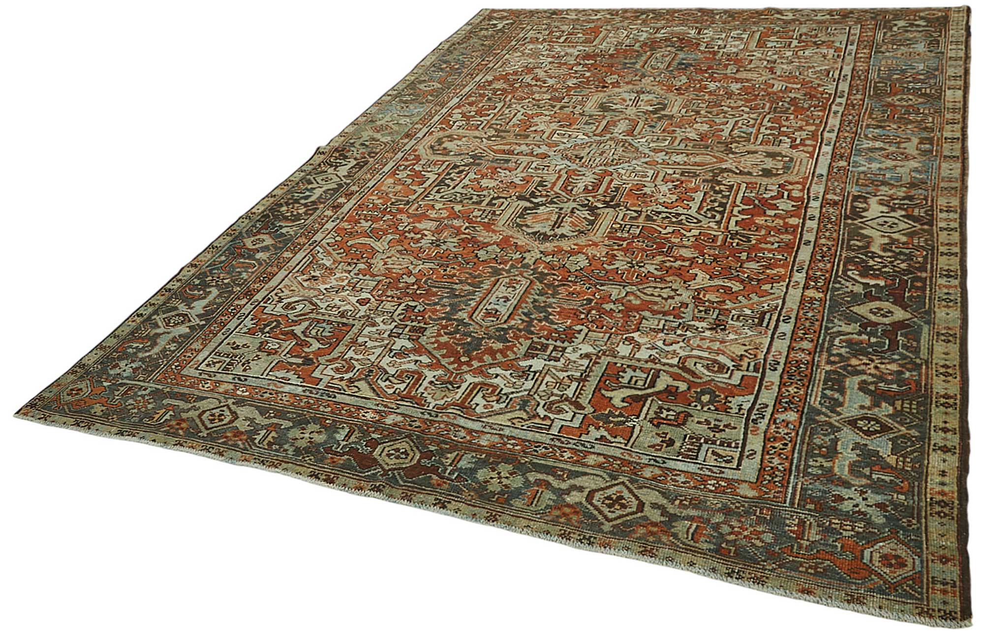 7x11 Beige Antique Persian Heriz Rug - 50042