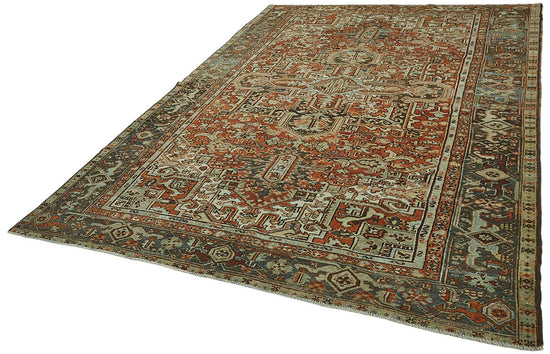 7x11 Beige Antique Persian Heriz Rug - 50042