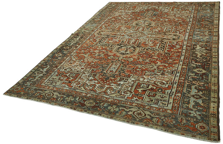 7x11 Beige Antique Persian Heriz Rug - 50042