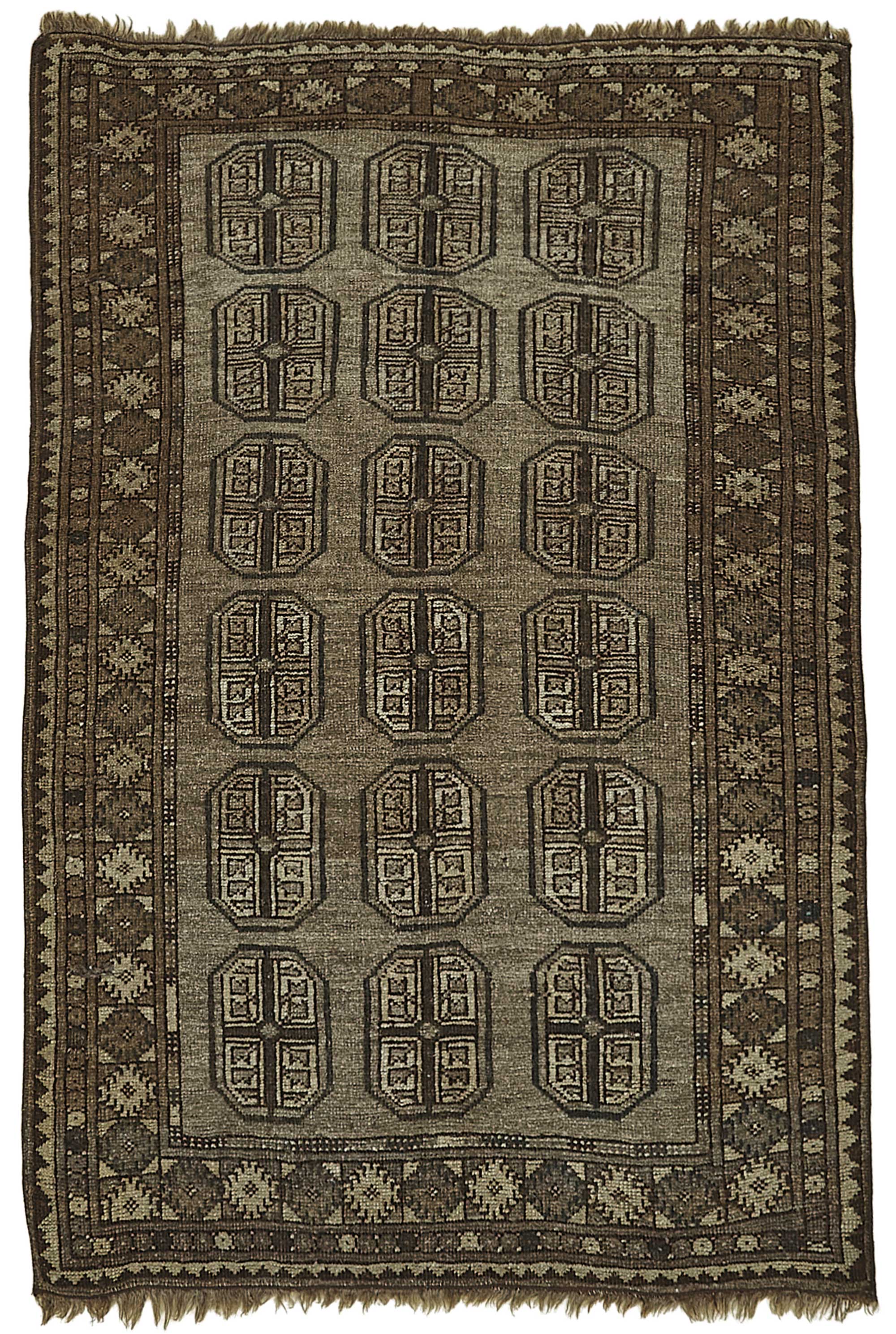 3x4 Antique Afghan Ensari Rug - Muted Charcoal & Taupe - 50121