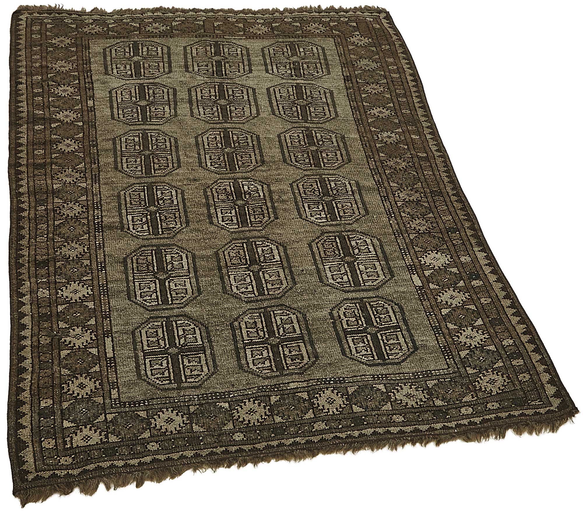 3x4 Antique Afghan Ensari Rug - Muted Charcoal & Taupe - 50121