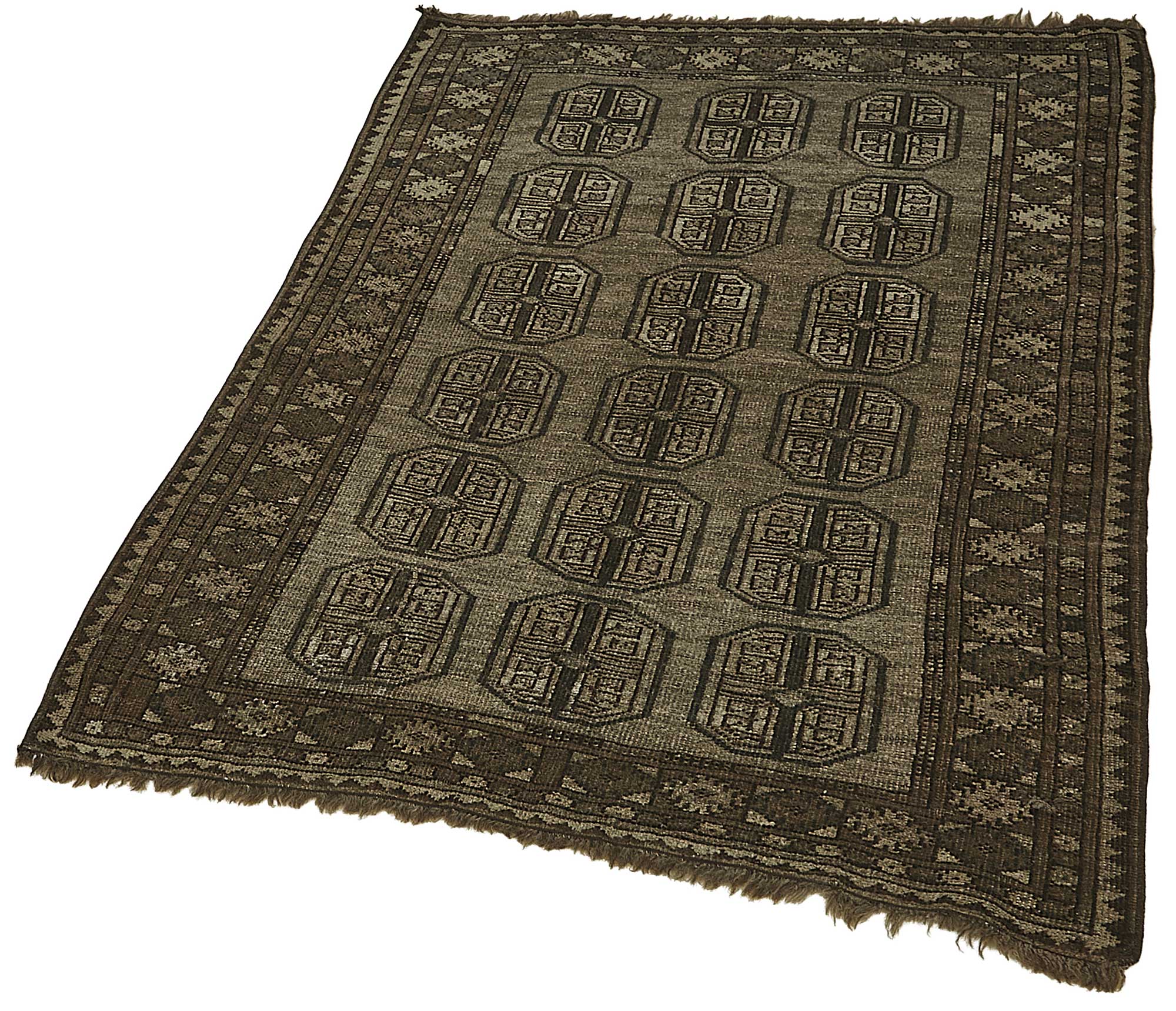 3x4 Antique Afghan Ensari Rug - Muted Charcoal & Taupe - 50121