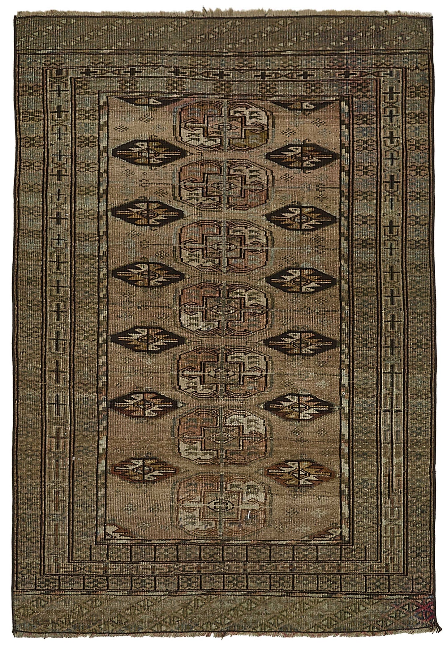 3x4 Beige Antique Ensari Turkmen Rug - 50122