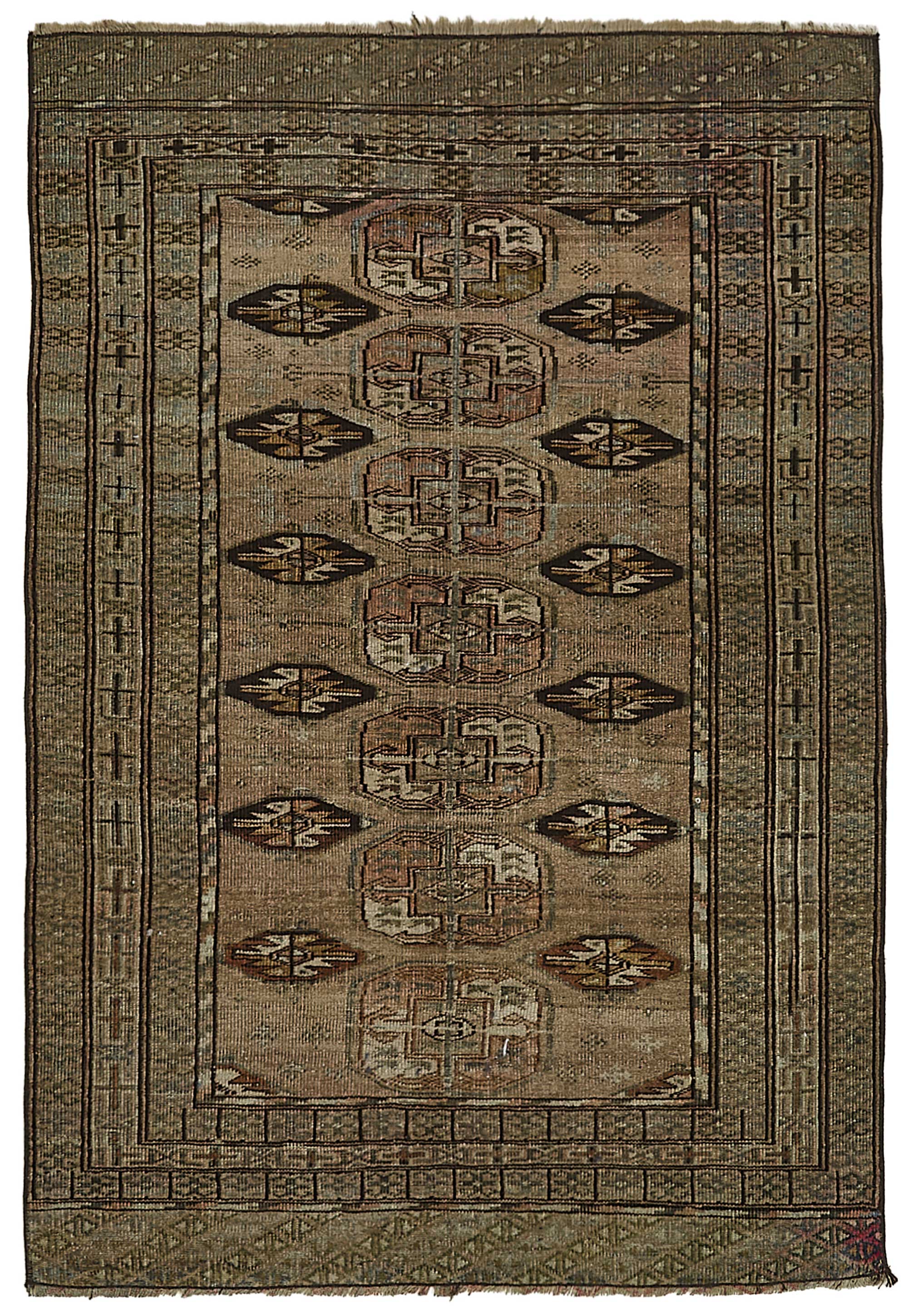 3x4 Beige Antique Ensari Turkmen Rug - 50122