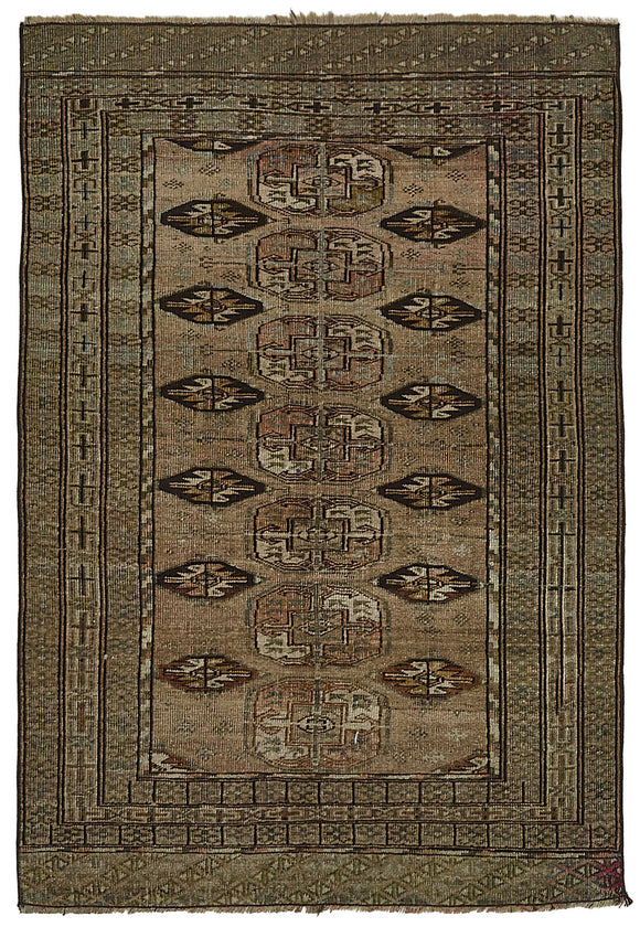 3x4 Beige Antique Ensari Turkmen Rug - 50122