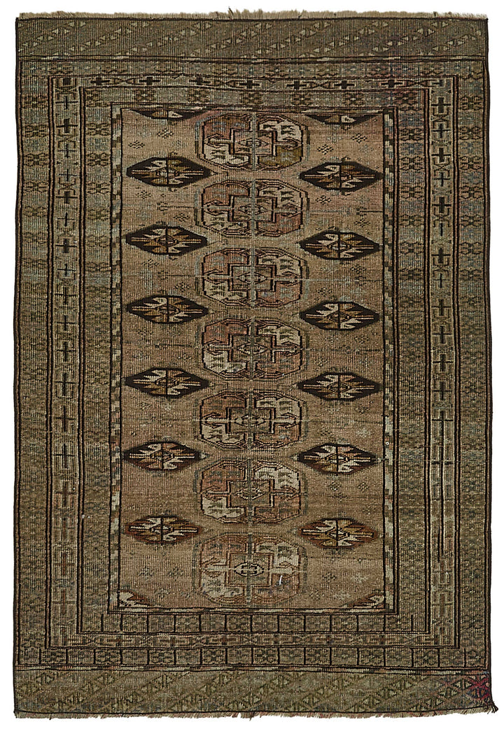 3x4 Beige Antique Ensari Turkmen Rug - 50122