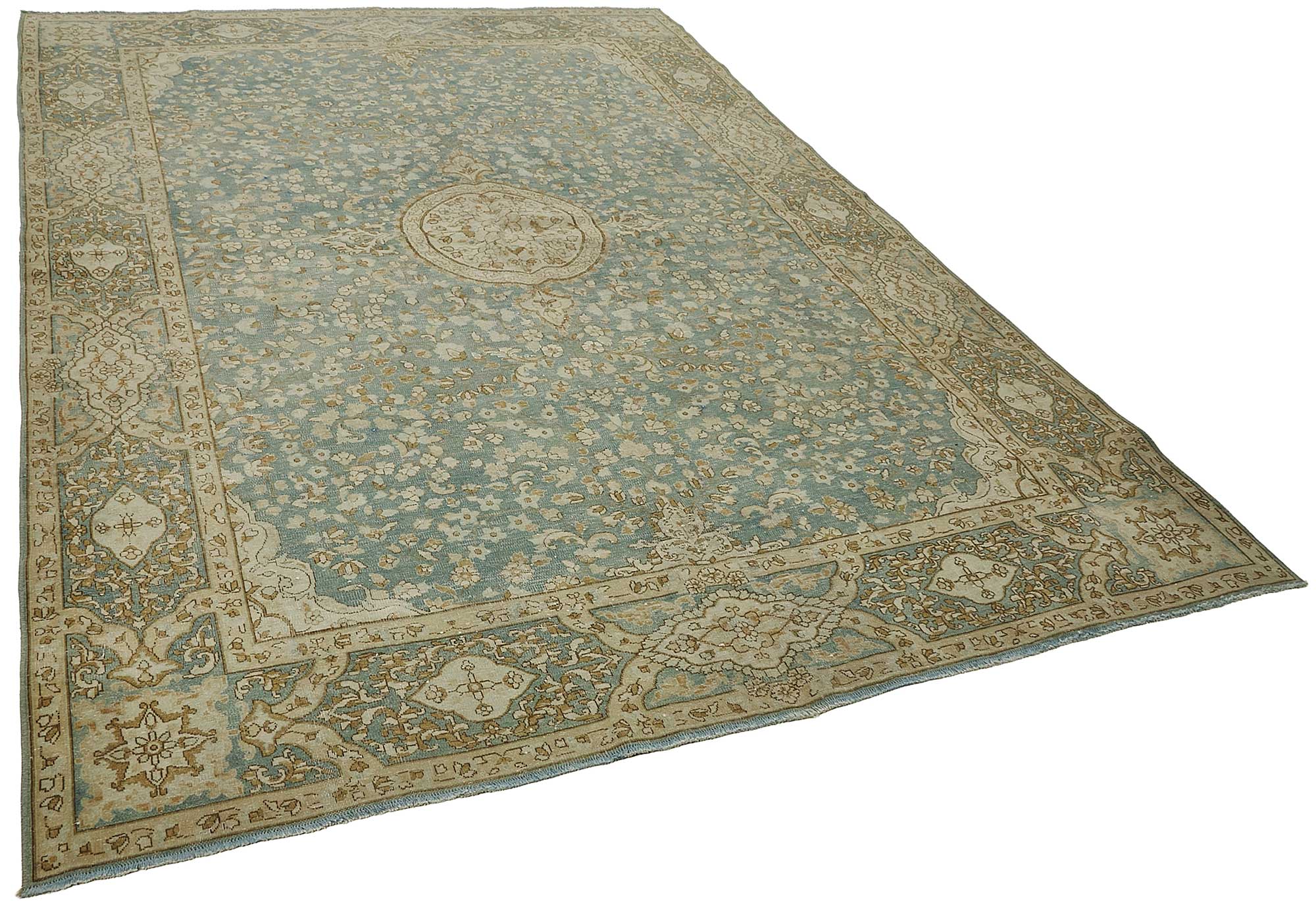 7x10 Beige Antique Persian Tabriz Rug - 50126