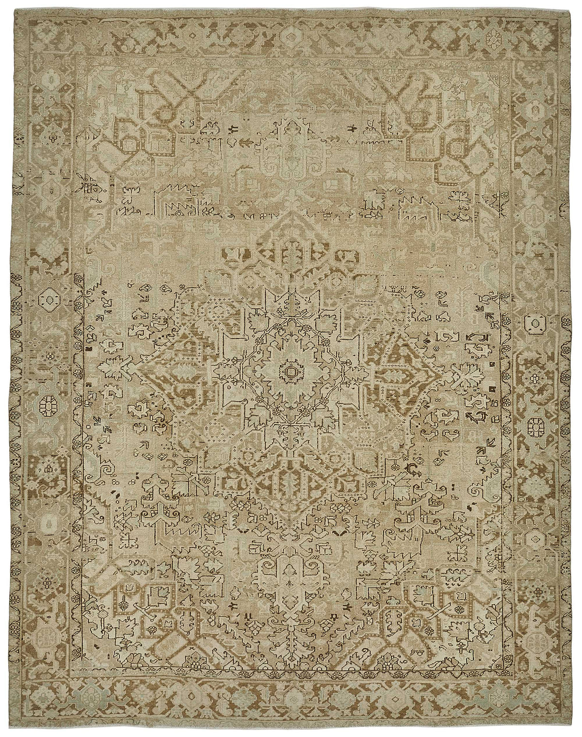 9x12 Beige Antique Persian Heriz Rug - 50130