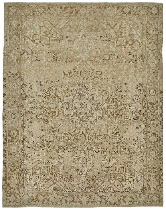 9x12 Beige Antique Persian Heriz Rug - 50130
