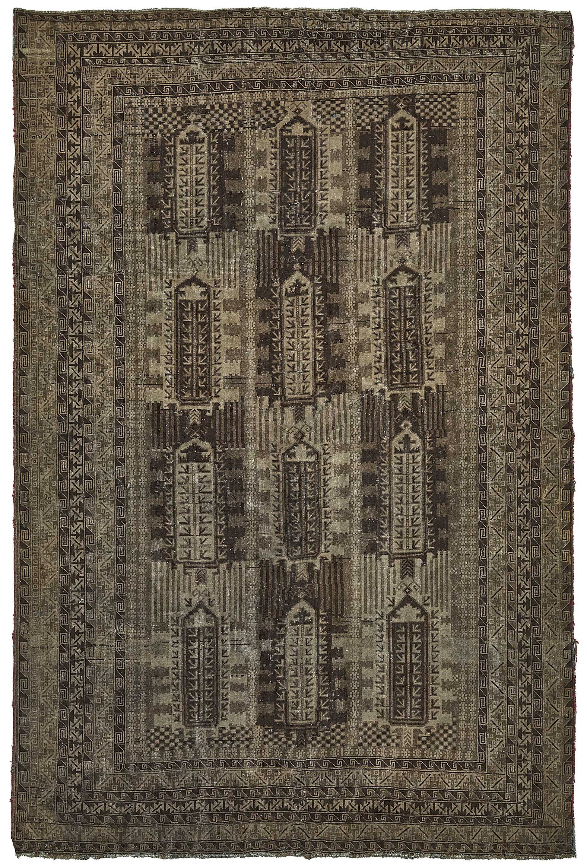 6x10 Beige Antique Afghan Mauri Rug - 50135