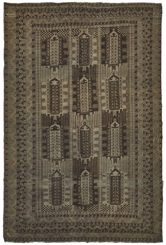 6x10 Beige Antique Afghan Mauri Rug - 50135
