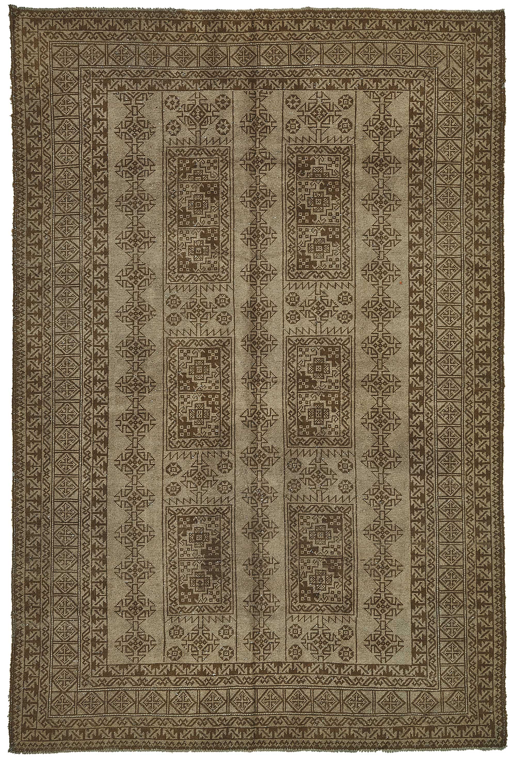 6x10 Beige Antique Afghan Kunduz Rug - 50136